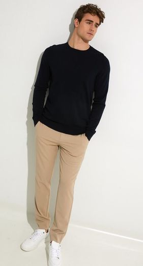 Beige katoenen slim fit broek Josh Plain