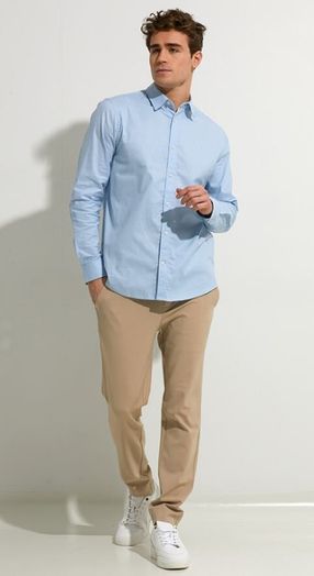 Beige katoenen slim fit broek Josh Plain