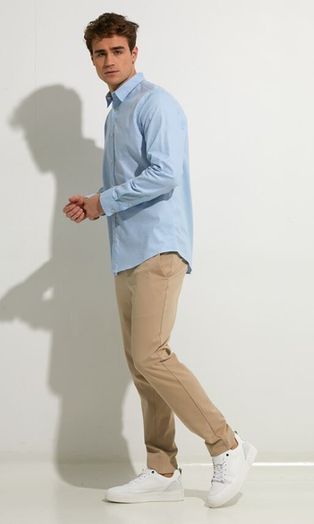 Beige katoenen slim fit broek Josh Plain