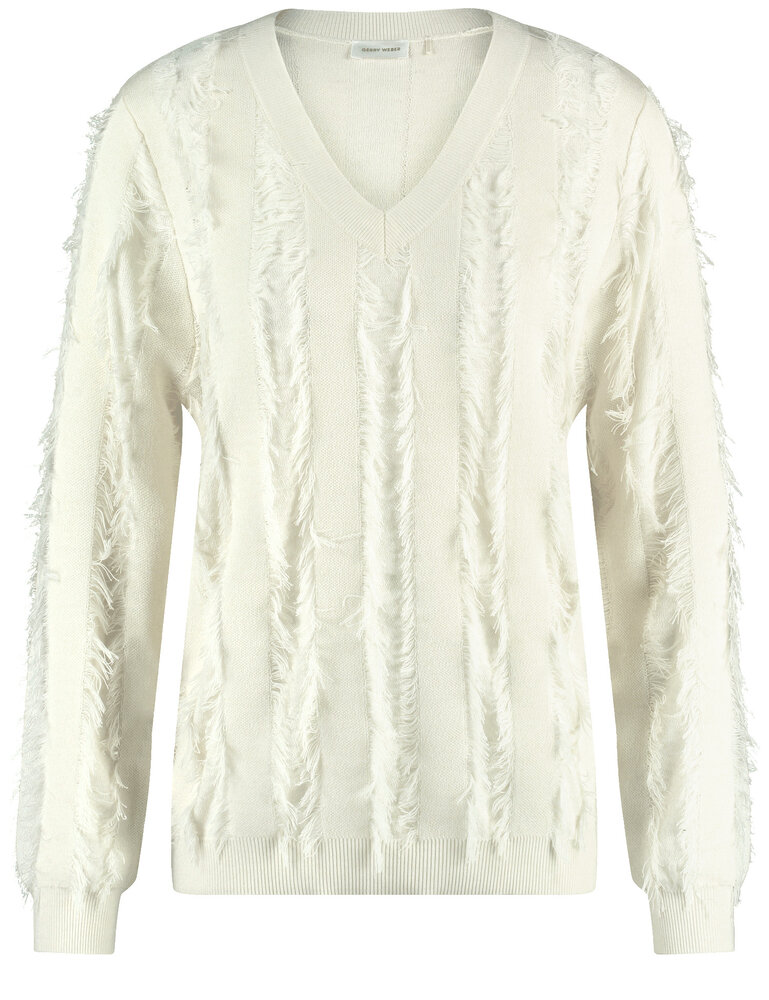 Witte pull met v hals en franjes Gerry Weber