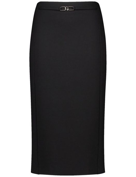 Zwarte aansluitende kokerrok met zilveren detail in de taille Gerry Weber