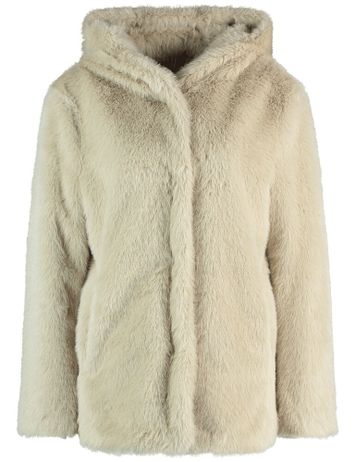 Light camel korte mantel faux fur met kap Gerry Weber