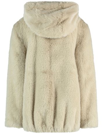 Light camel korte mantel faux fur met kap Gerry Weber