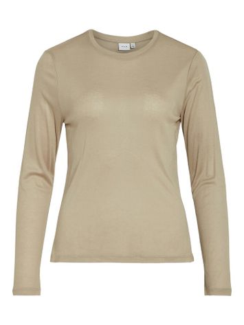 Beige aansluitende t-shirt met lange mouwen Vialexia Vila