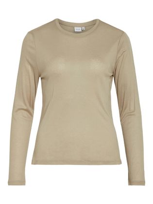 Vila Beige aansluitende t-shirt met lange mouwen Vialexia