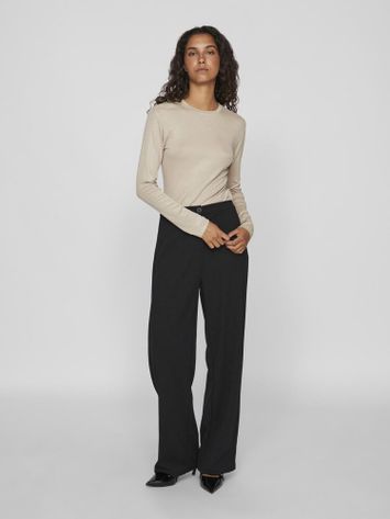 Beige aansluitende t-shirt met lange mouwen Vialexia Vila