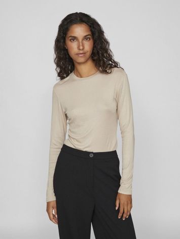 Beige aansluitende t-shirt met lange mouwen Vialexia Vila