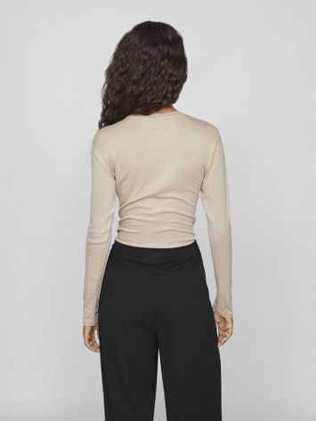 Beige aansluitende t-shirt met lange mouwen Vialexia Vila