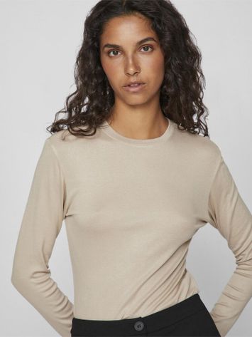 Beige aansluitende t-shirt met lange mouwen Vialexia Vila