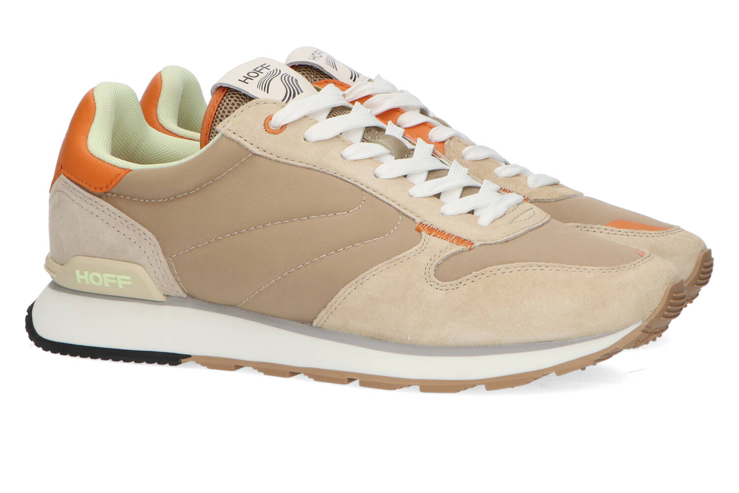 Beige lage sneakers met oranje details Benares Hoff