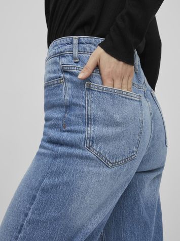 Blauwe straight fit jeans met hoge taille Vikelly Vila