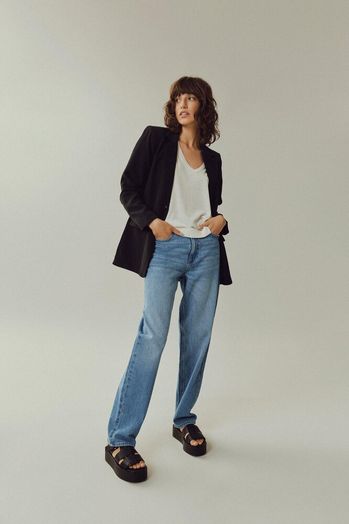 Blauwe straight fit jeans met hoge taille Vikelly Vila