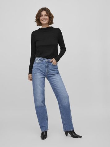 Blauwe straight fit jeans met hoge taille Vikelly Vila