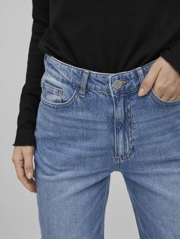 Blauwe straight fit jeans met hoge taille Vikelly Vila