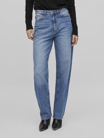 Blauwe straight fit jeans met hoge taille Vikelly Vila