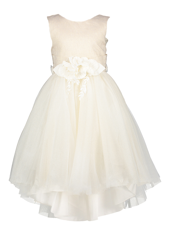Beige tulle jurk met bloem en gouden glitter Abel&Lula
