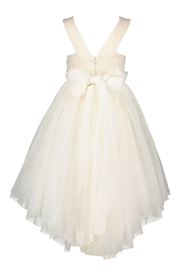 Beige tulle jurk met bloem en gouden glitter Abel&Lula