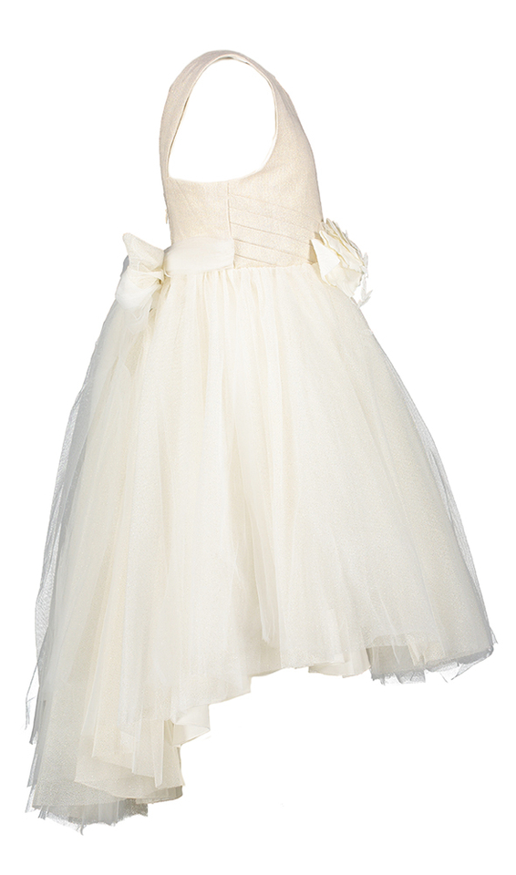 Beige tulle jurk met bloem en gouden glitter Abel&Lula
