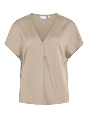 Goudkleurige glanzende t-shirt met V-hals Viellette Vila