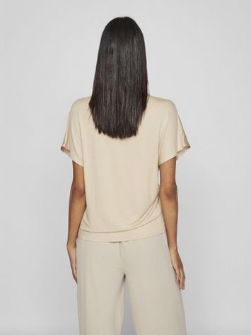 Goudkleurige glanzende t-shirt met V-hals Viellette Vila
