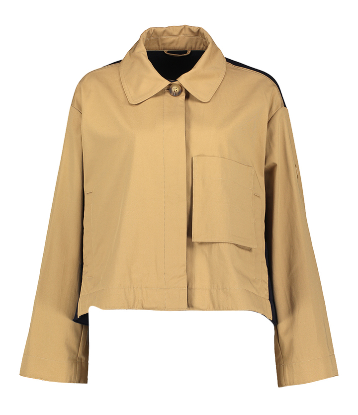 Donker beige korte trenchcoat met blauwe achterkant Hox