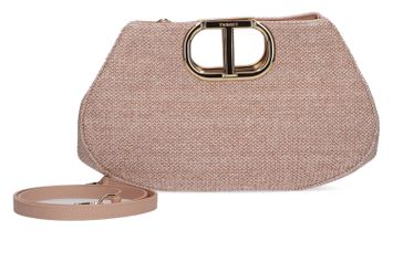 Roze rieten handtas met goudkleurig handvat  Twinset