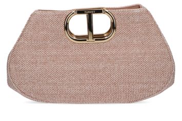 Roze rieten handtas met goudkleurig handvat  Twinset
