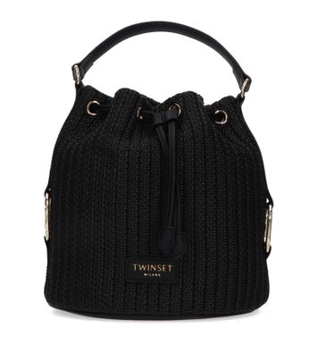 Zwarte handtas in raffia Twinset