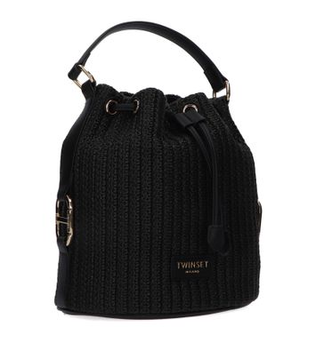 Zwarte handtas in raffia Twinset