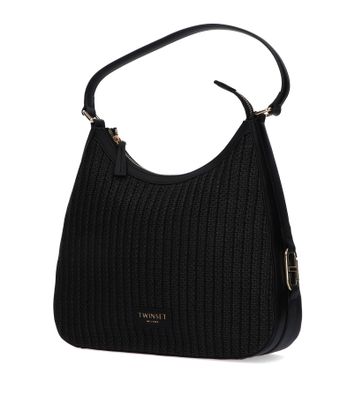 Zwarte handtas in raffia Twinset