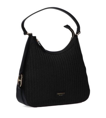 Zwarte handtas in raffia Twinset