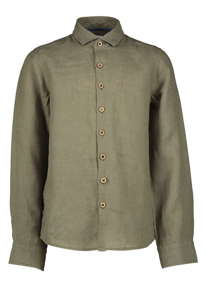Kaki linnen hemd (slim fit) met lange mouwen en houtlook knopen Communie R2