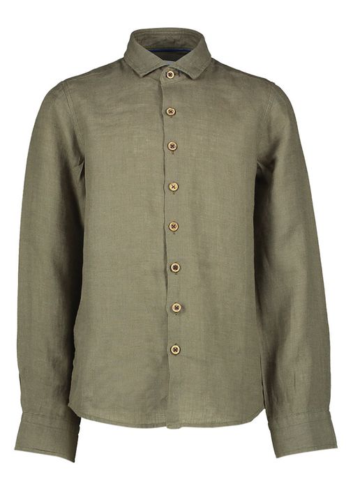Kaki linnen hemd (slim fit) met lange mouwen en houtlook knopen Communie R2