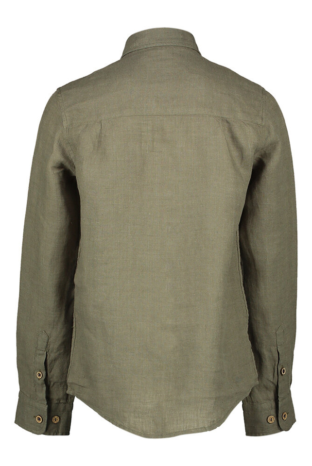 Kaki linnen hemd (slim fit) met lange mouwen en houtlook knopen Communie R2
