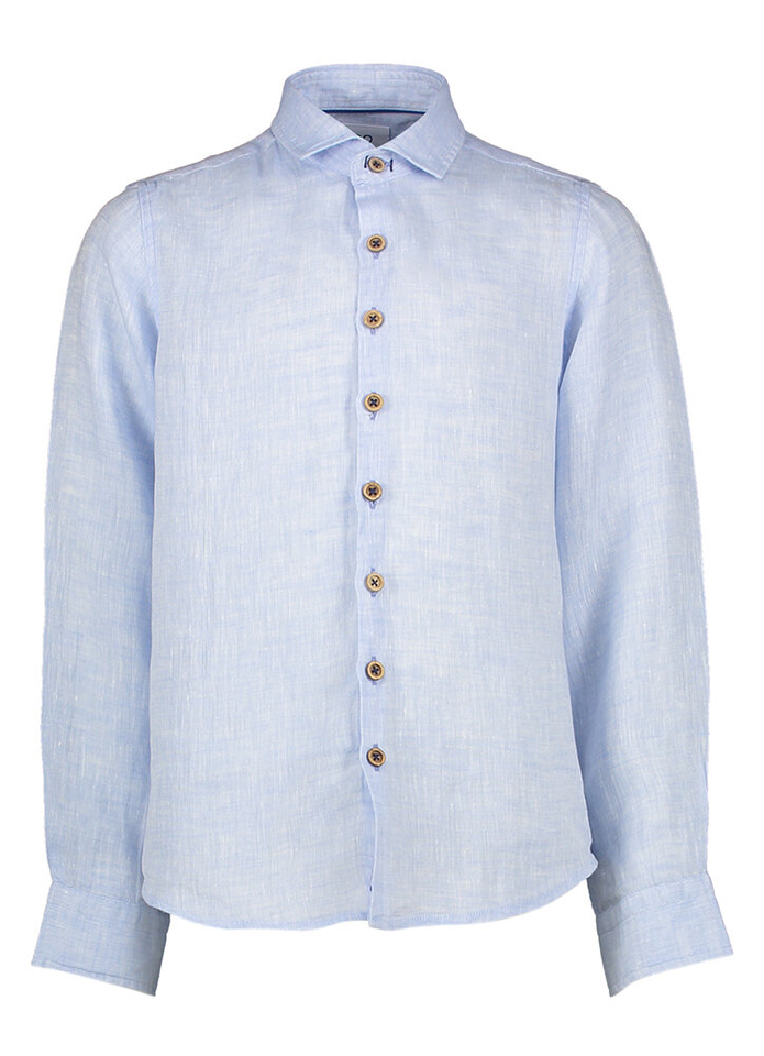 Lichtblauw linnen hemd (slim fit) met lange mouwen en houtlook knopen Communie R2