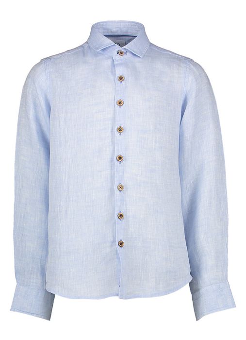 Lichtblauw linnen hemd (slim fit) met lange mouwen en houtlook knopen Communie R2