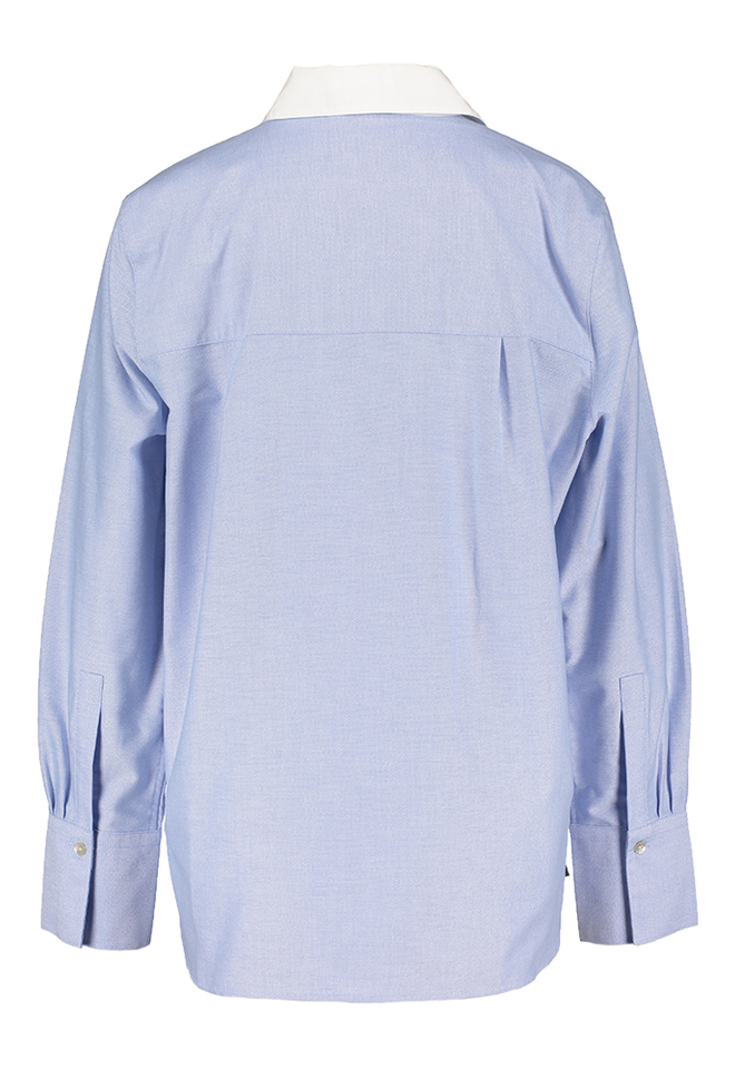 Lichtblauwe katoenen bloes met witte kraag Vince