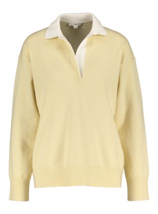 Vince Vanillekleurige wollen polo met lange mouwen