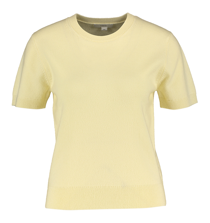 Vanillekleurige wollen pull met korte mouwen Vince