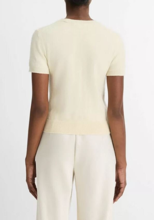 Vanillekleurige wollen pull met korte mouwen Vince