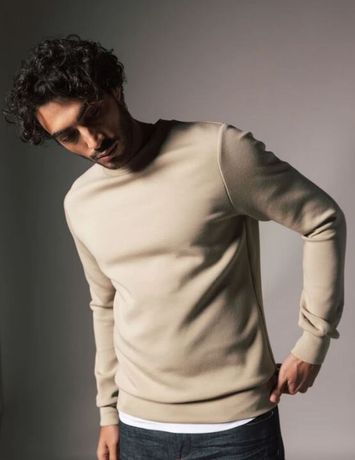Taupe kleurige sweater met ronde hals Mos Mosh