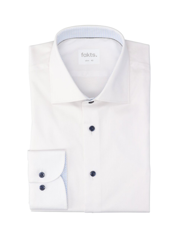 Wit hemd ( slim fit) met blauwe knopen en lange mouwen Fakts 