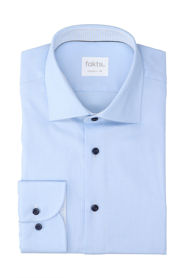 Lichtblauwe katoenen hemd ( regular fit) met details en lange mouwen Fakts 