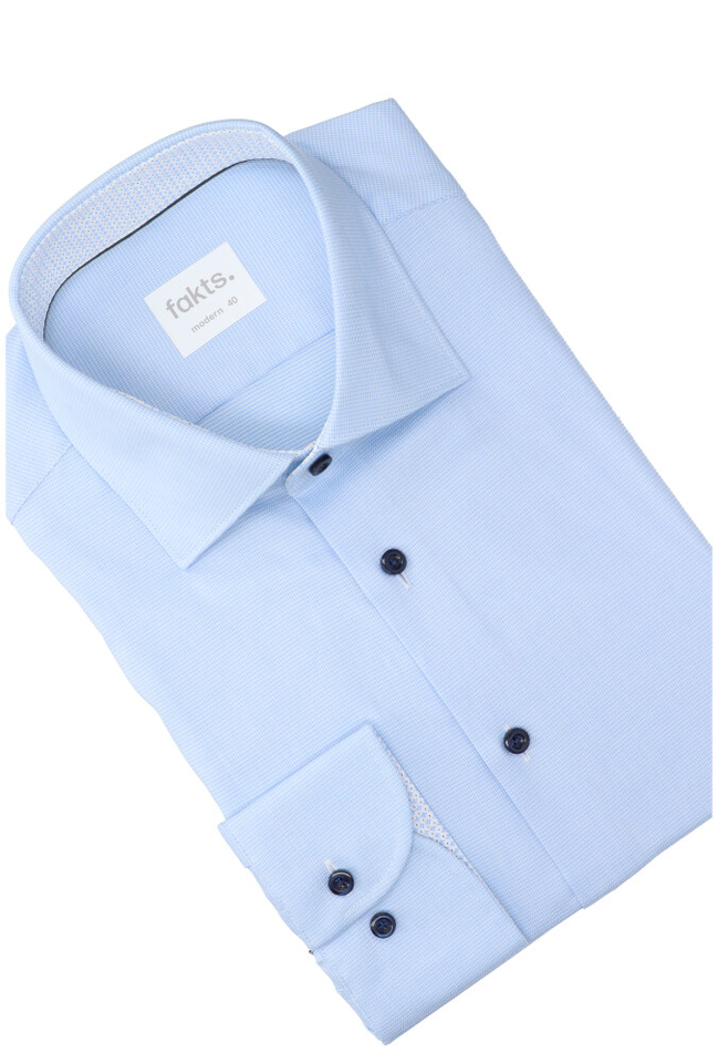 Lichtblauwe katoenen hemd ( regular fit) met details en lange mouwen Fakts 