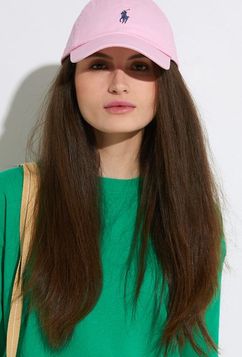 Lichtroze katoenen pet met donkerblauw logo Ralph Lauren