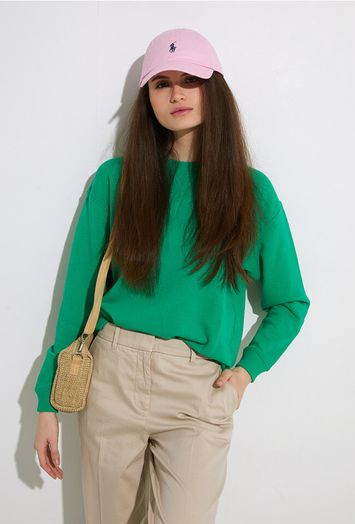  Groene sweater met donkerblauw merklogo Raph Lauren 