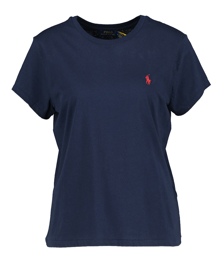 Donkerblmauwe t-shirt met rood merklogo Ralph Lauren