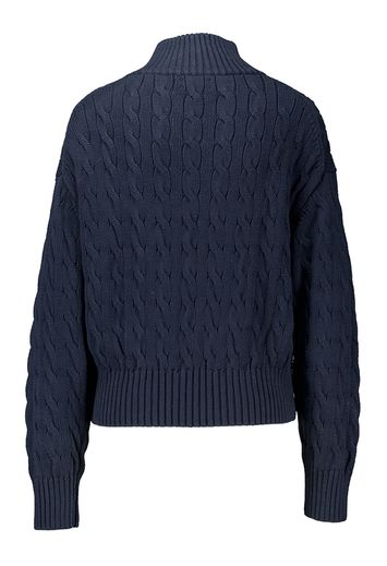 Donkerblauwe trui met kabel en korte rits Ralph Lauren 