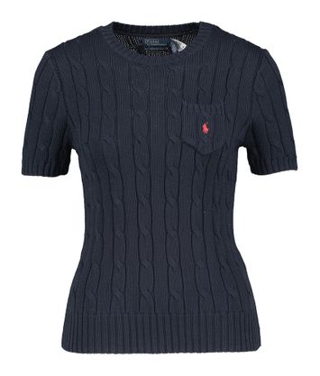 Blauwe trui met kabel en borstzak Ralph Lauren