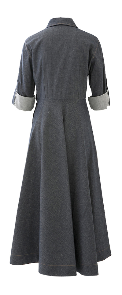 Blauwe jeansjurk met knopen aan de zijkant Liviana Conti